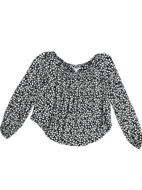 Billabong Women’s Floral Peasant Blouse Black White Boho Long Sleeve Top Small